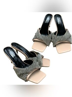 Rouge! Helium Nude Rhinestone Knot Mules S9